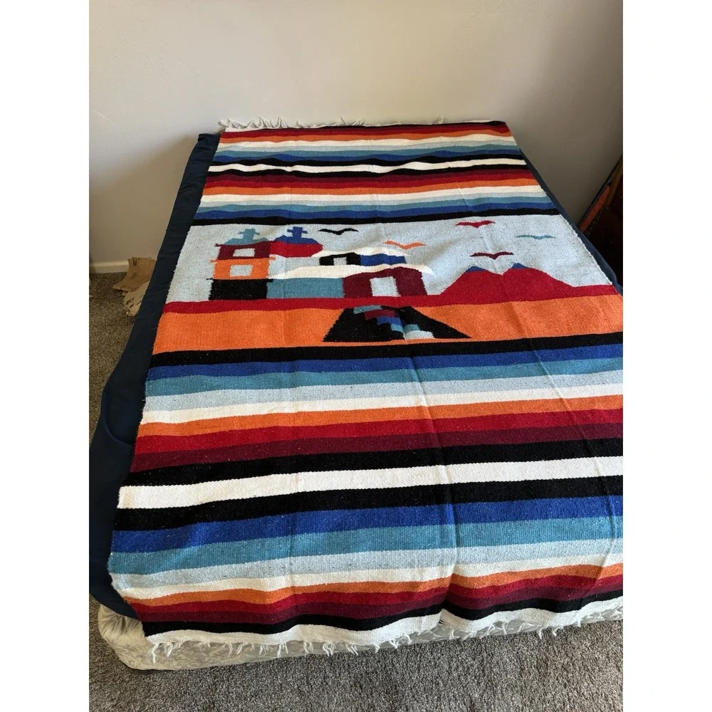Vintage? Mexico Aztec Blanket Wall Hanging Wool? Cotton?